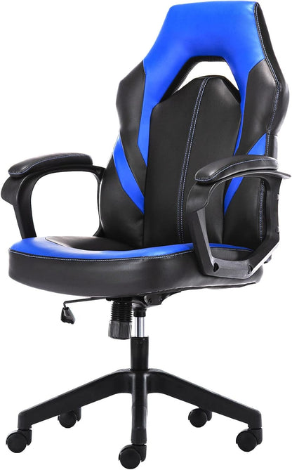 Office Chair Ergonomic Gaming Chair Comfortable Desk Chair Padded Computer Chair PU Leather Executive Swivel Chair with Padded Armrests and Lumbar Support for Office, Gaming and Home (Blue, Modern)