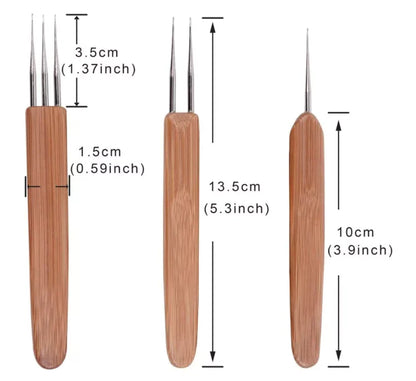 5Pcs DIY Crochet Needle Hook Bamboo Handle Dread Knit Hair Making Braiding Tool