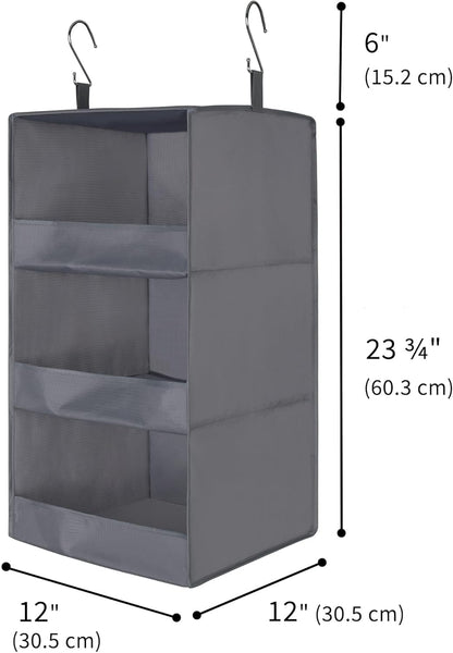 3-Shelf Hanging Closet Organizer and Storage, Collapsible Hanging Closet Shelves, Hanging Organizer for Closet & RV, Gray, 29 ½" H X 12" W X 12" D, 1-Pack