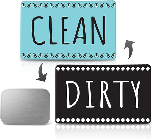 Dishwasher Magnet Clean Dirty Sign Indicator, Double Sided Dishwasher Magnet Flip - Includes Bonus Magnetic Metal Plate for Non Magnetic Dishwashers