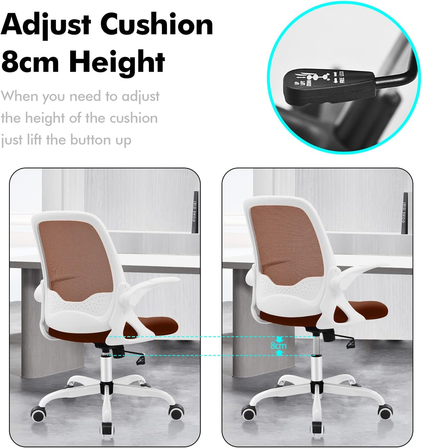 Office Chair, Ergonomic Desk Chair, Breathable Mesh Computer Chair, Comfy Swivel Task Chair with Flip-Up Armrests and Adjustable Height