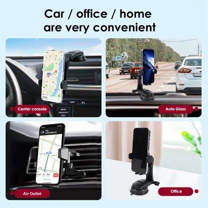 Car Phone Holder Mount, Dashboard Phone Mount for Car, Adjustable Rotating Phone Holder with Suction Cup Mount, Suction Base and Pop up Button, Fits Phones up to 6.5”