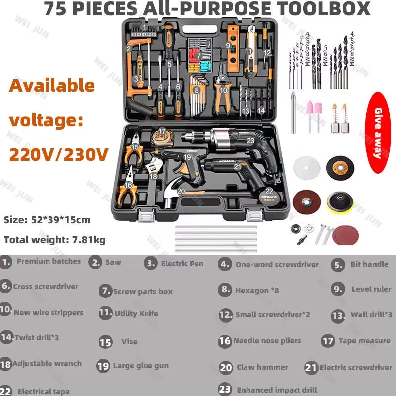 Complete Tool Kit Professional Mechanic Car Repair Drill Toolkit Electrician Woodwork Handy Household Maintenance Tools Product