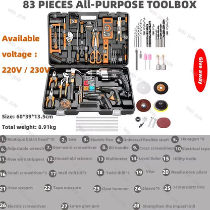 Complete Tool Kit Professional Mechanic Car Repair Drill Toolkit Electrician Woodwork Handy Household Maintenance Tools Product