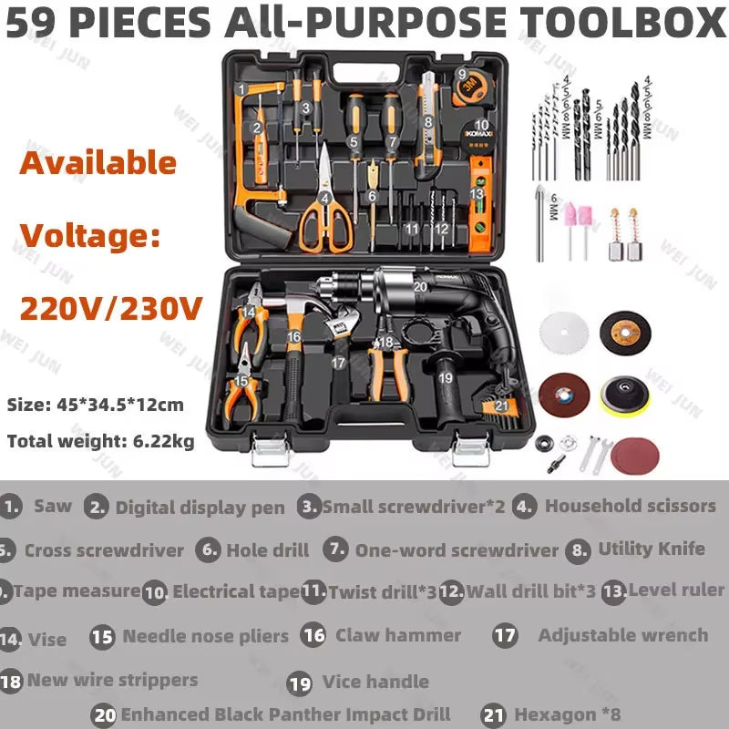 Complete Tool Kit Professional Mechanic Car Repair Drill Toolkit Electrician Woodwork Handy Household Maintenance Tools Product