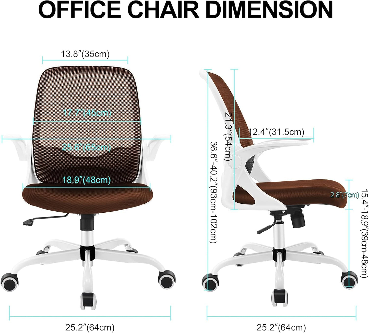 Office Chair, Ergonomic Desk Chair, Breathable Mesh Computer Chair, Comfy Swivel Task Chair with Flip-Up Armrests and Adjustable Height