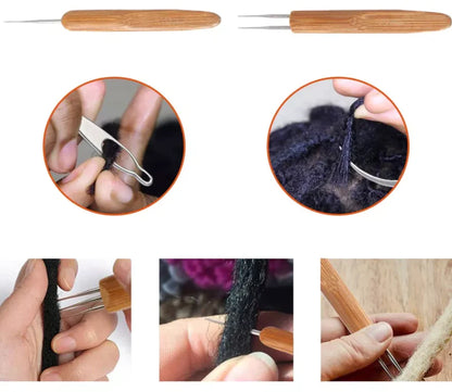 5Pcs DIY Crochet Needle Hook Bamboo Handle Dread Knit Hair Making Braiding Tool