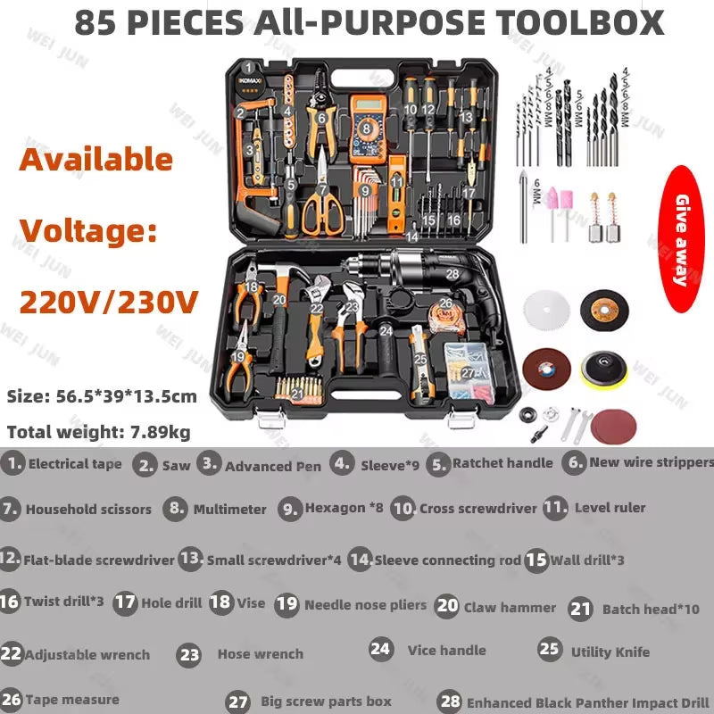 Complete Tool Kit Professional Mechanic Car Repair Drill Toolkit Electrician Woodwork Handy Household Maintenance Tools Product